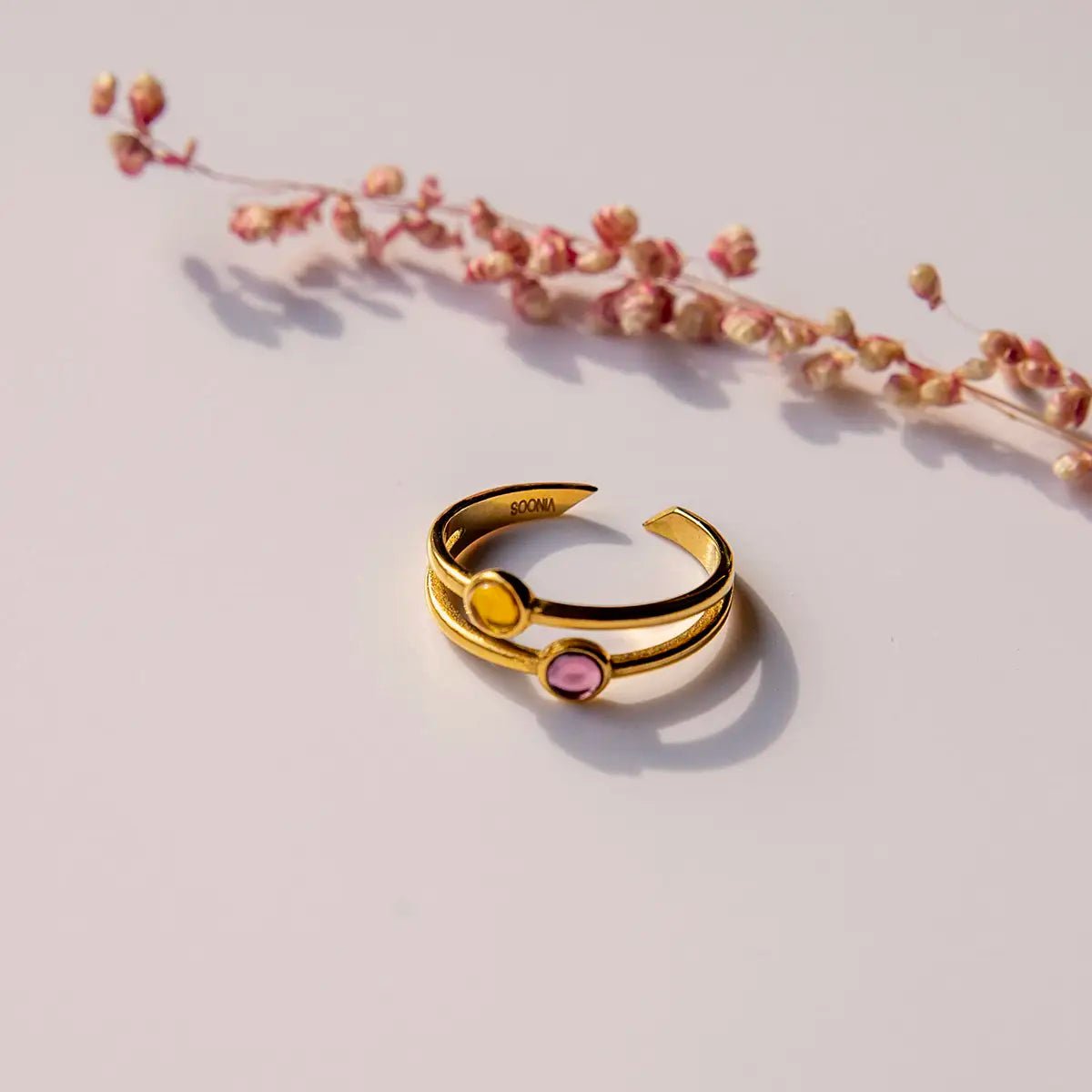 RING DUBBEL GOUD - AMBER / FUCHSIA - shopvinoos