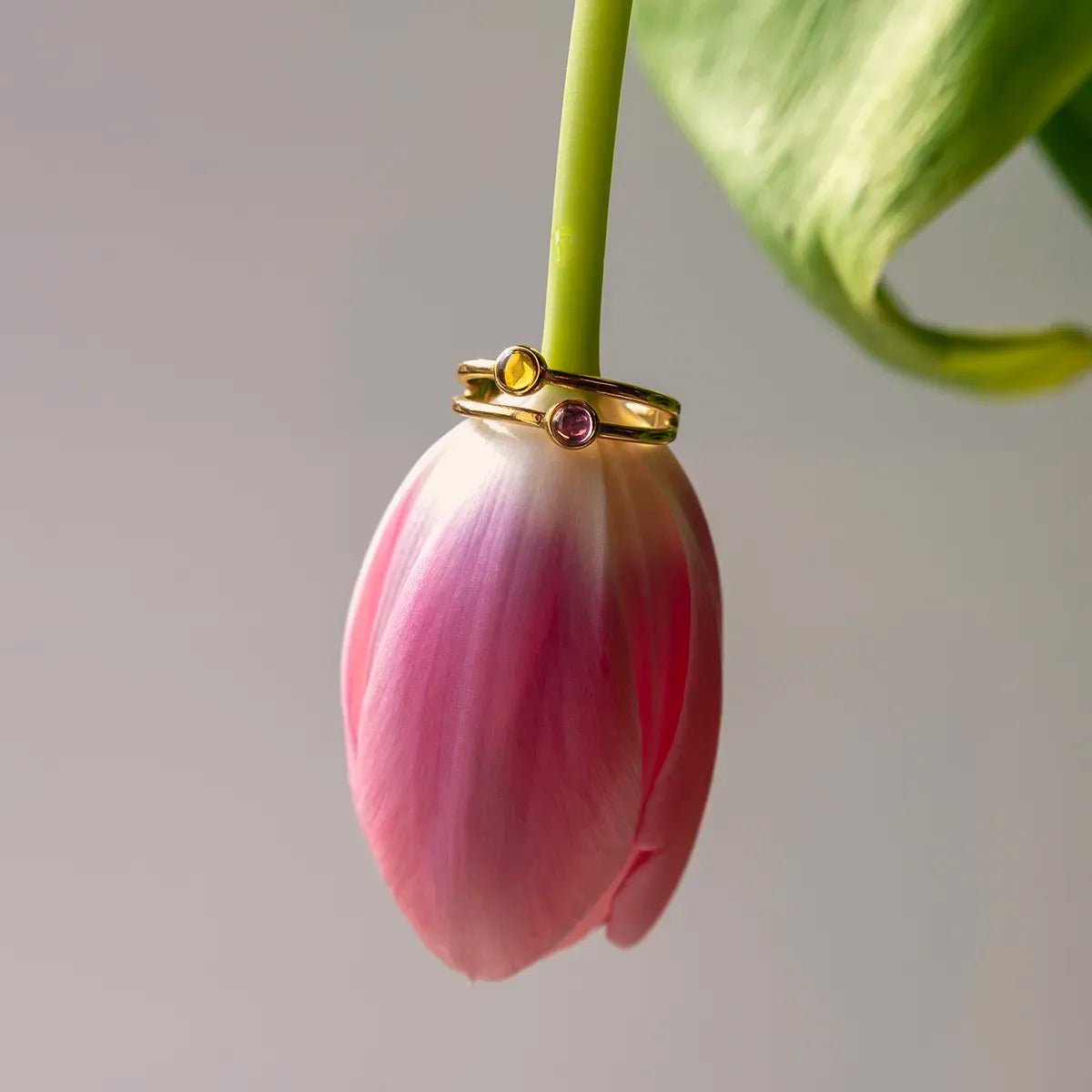 RING DUBBEL GOUD - AMBER / FUCHSIA - shopvinoos