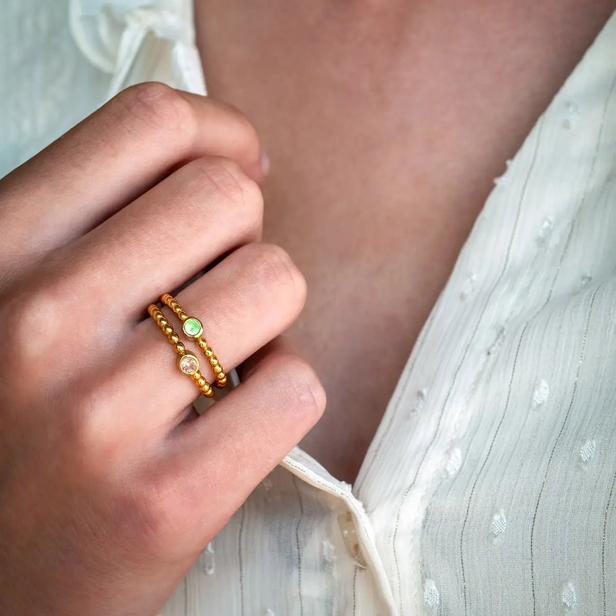 Ring Dubbel Goud - Roze / Groen - shopvinoos