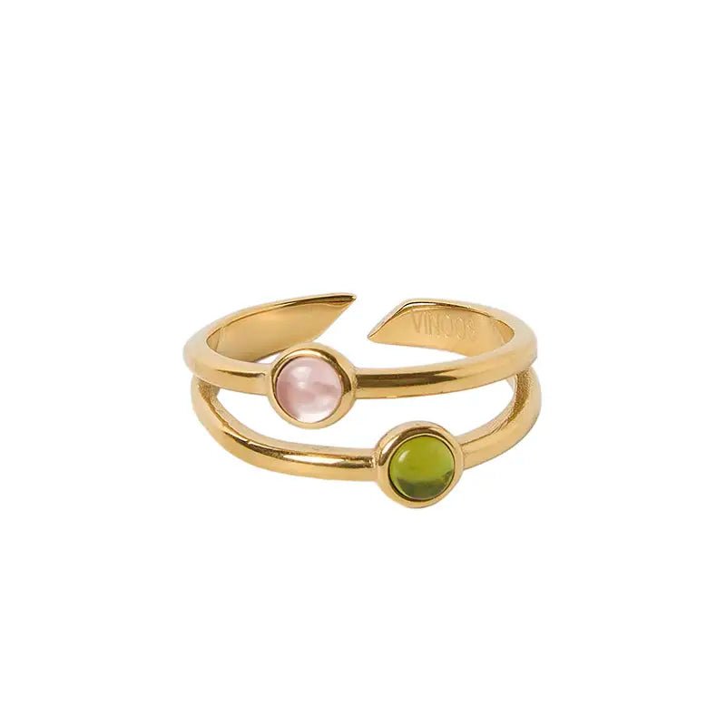 Ring Dubbel Goud - Roze / Groen - shopvinoos