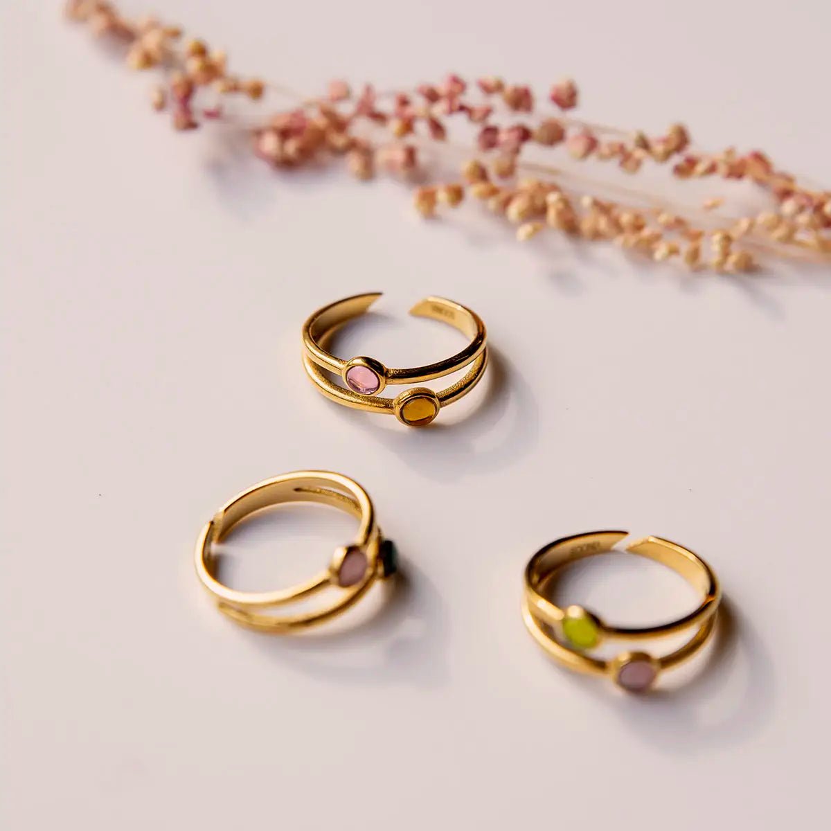 RING DUBBEL GOUD - TURQUOISE / ROZE - shopvinoos