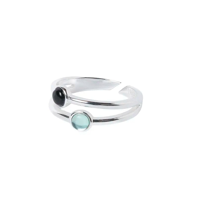 Ring Dubbel Zilver - Turquoise / Zwart - shopvinoos
